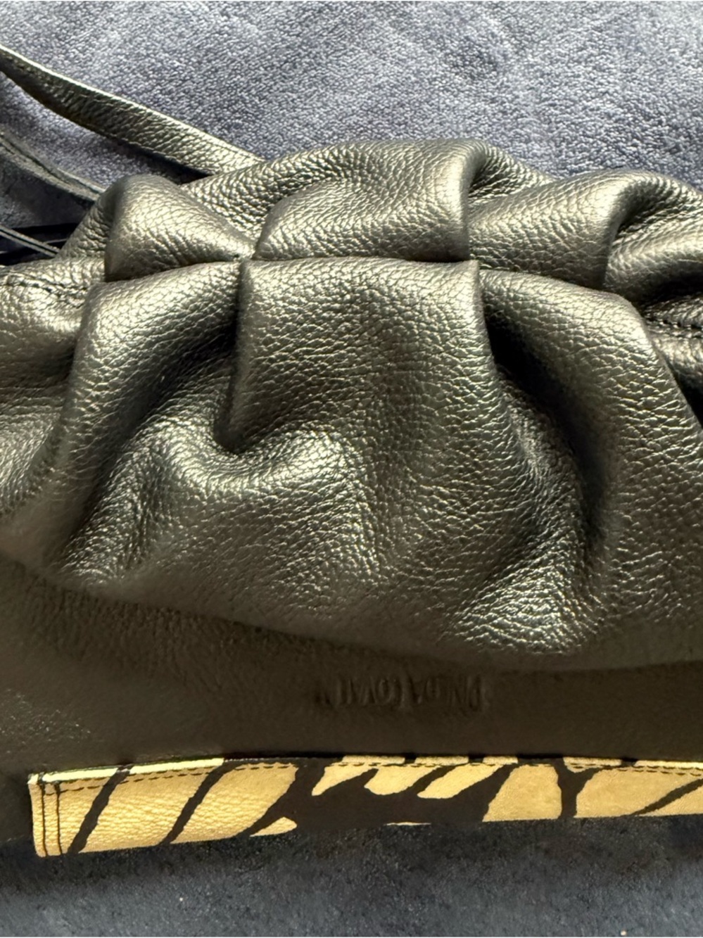 Leather Crossbody Bag with Butterfly Print Black & Cream by Pineda Covalin - Picture 8 of 13